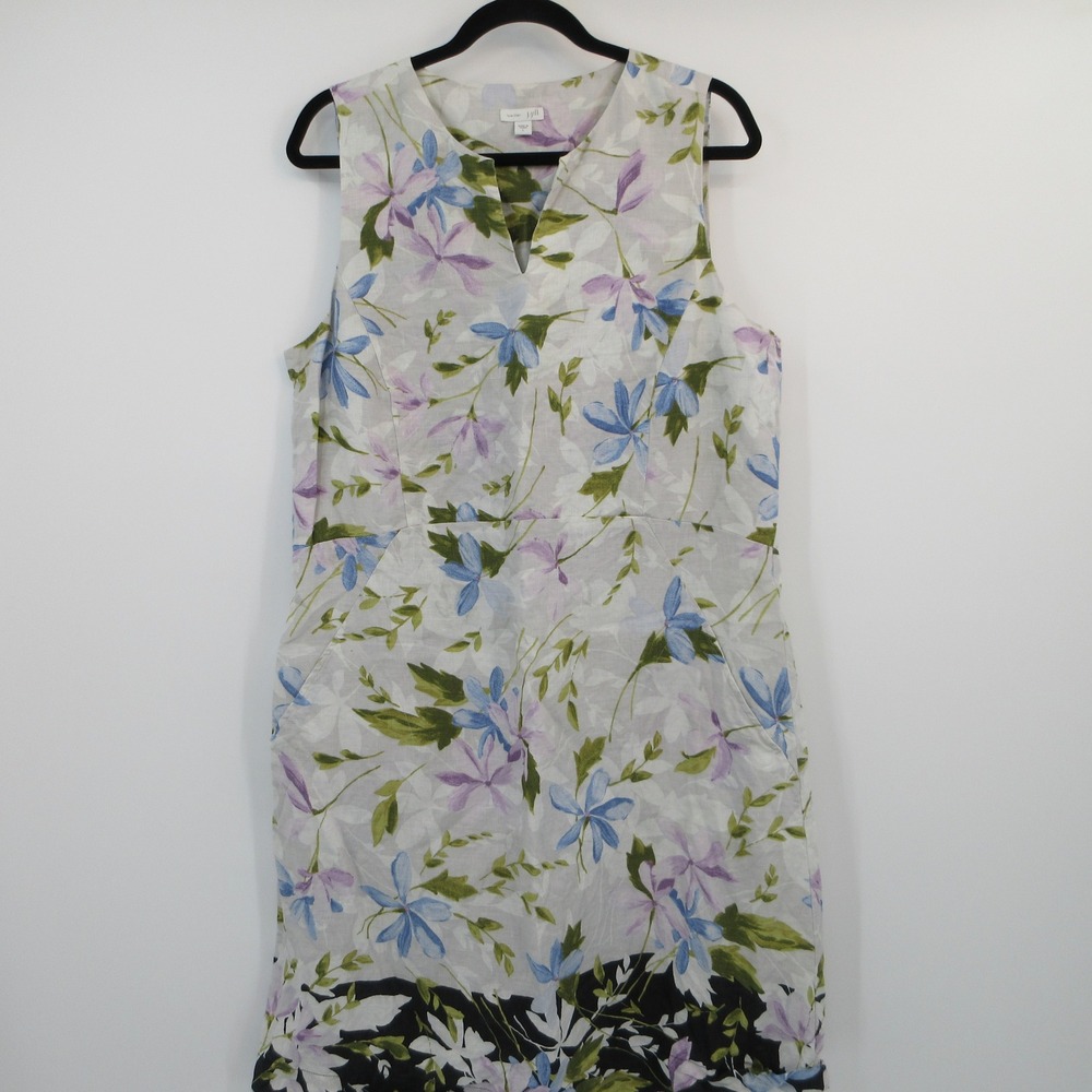 J Jill Love Linen Floral Sleeveless V-Neck Shift Dress with Pockets Large